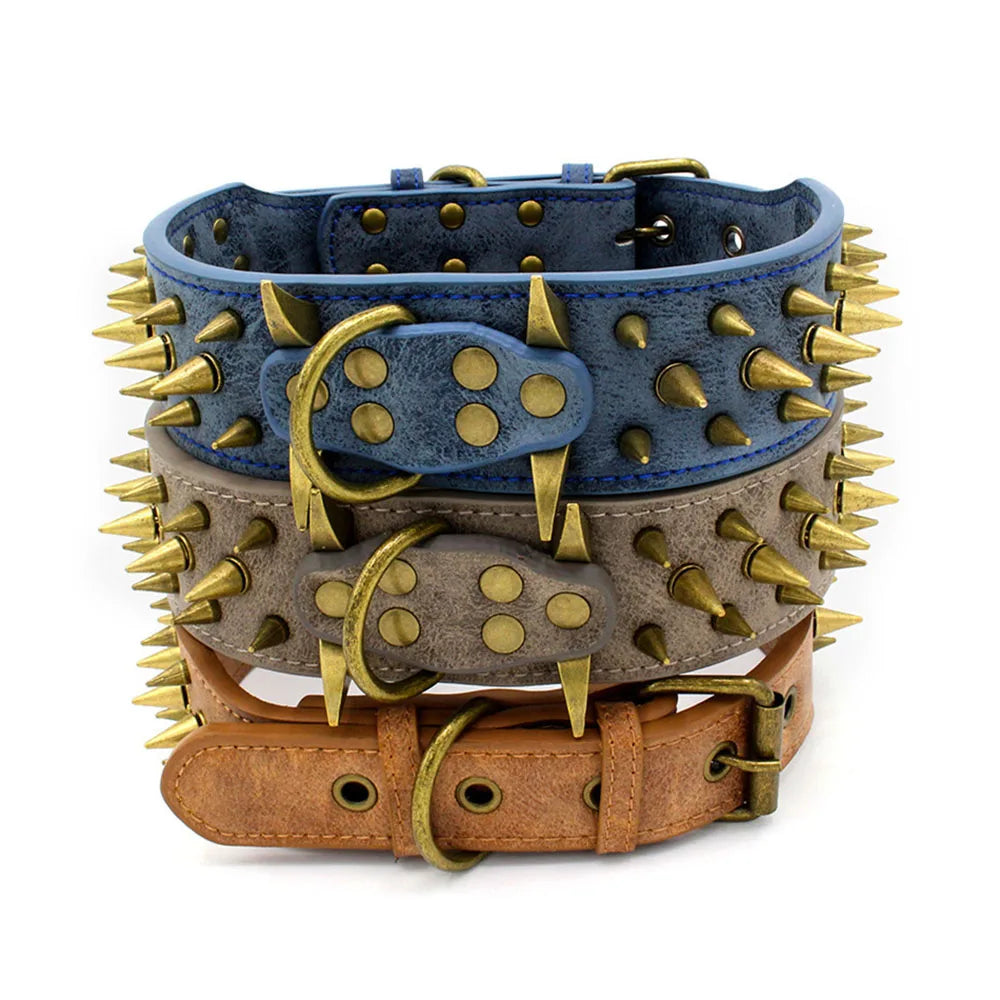 Heavy-Duty Spiked Leather Dog Collar – Wide, Comfortable Protection Collar for Extra Large Dogs
