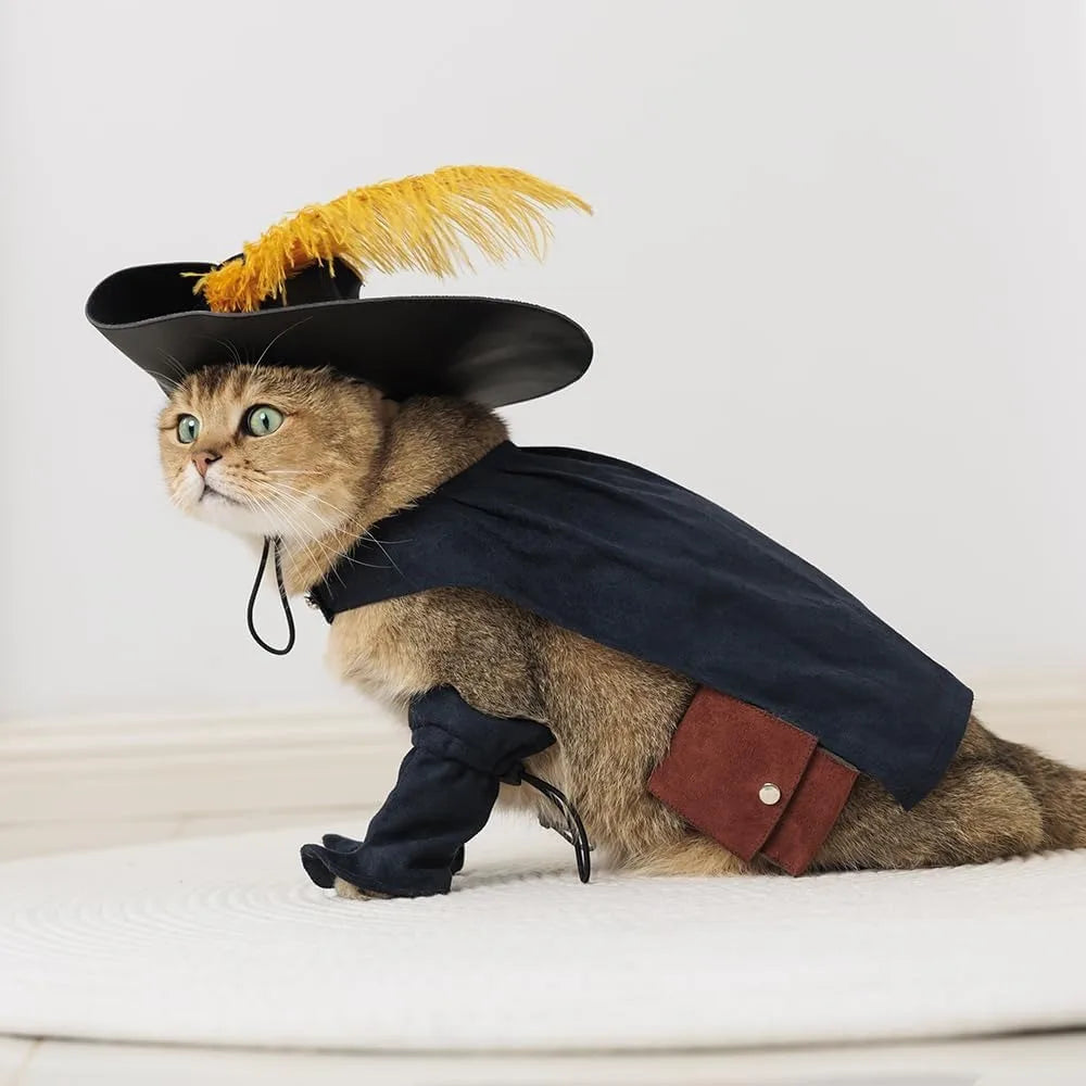 Pet Puss in Boots Costume – Cloak, Hat & Cape Outfit for Cats & Dogs
