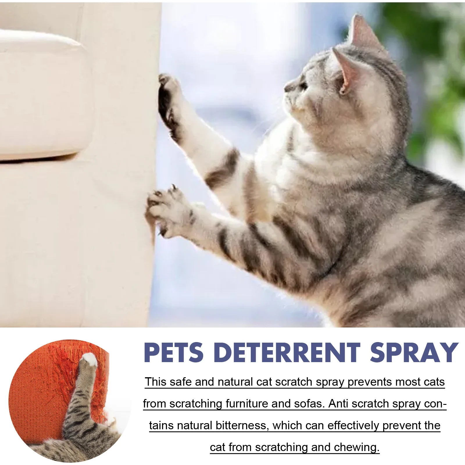 Cat Scratch Deterrent Spray – Natural Training Aid with Orange Fragrance, Furniture & Sofa Protector, No-Sting Formula