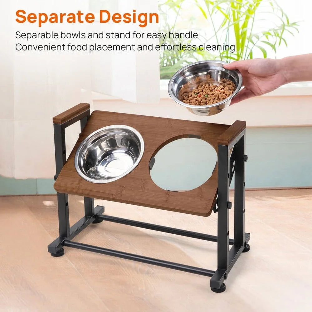 Adjustable Elevated Dog Bowl Stand – 2 Stainless Steel Bowls with Non-Slip Base