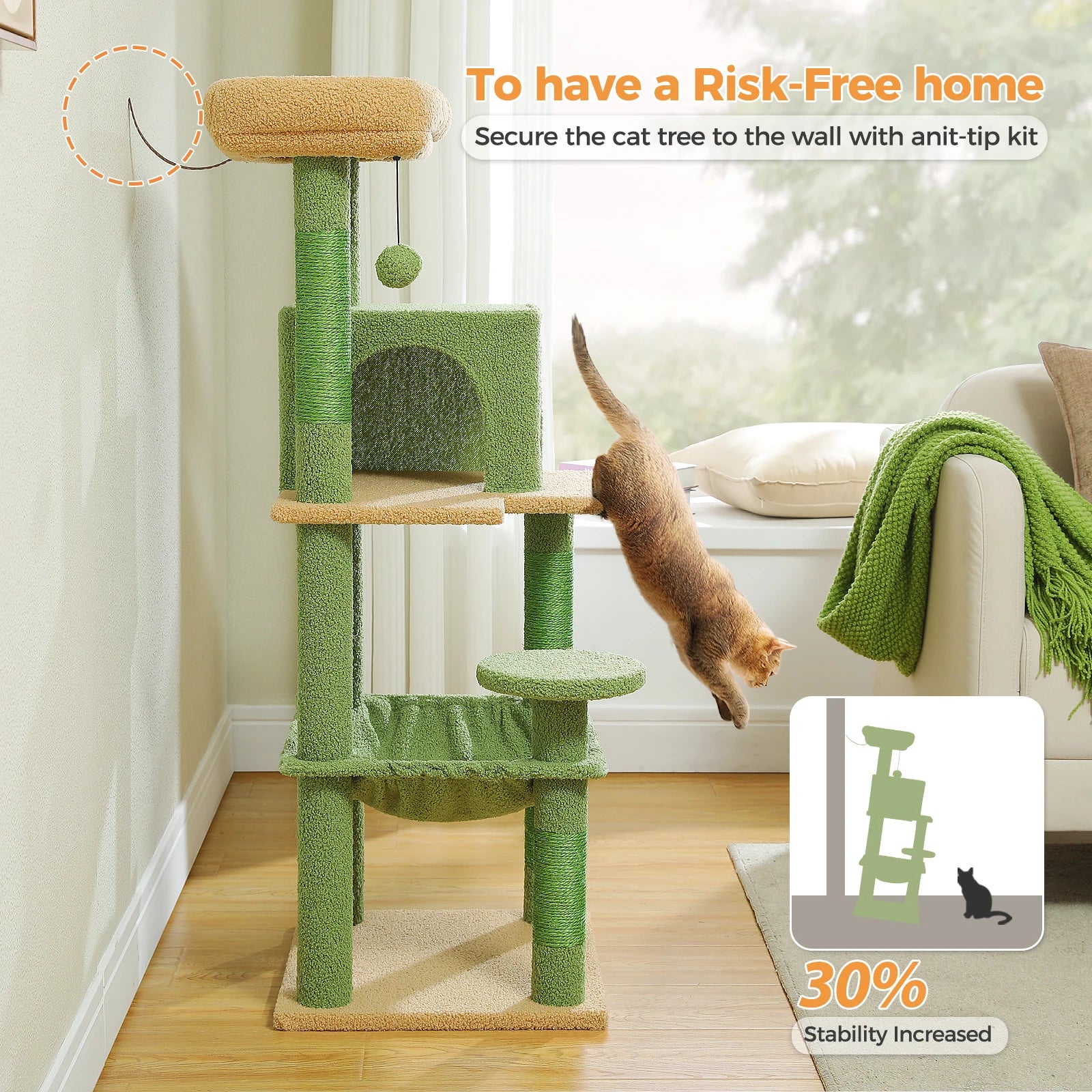 Adjustable Floor-to-Ceiling Cat Tree Tower – Tall Indoor Cat Furniture with Hammock, Cozy Condo & Sisal Scratching Posts