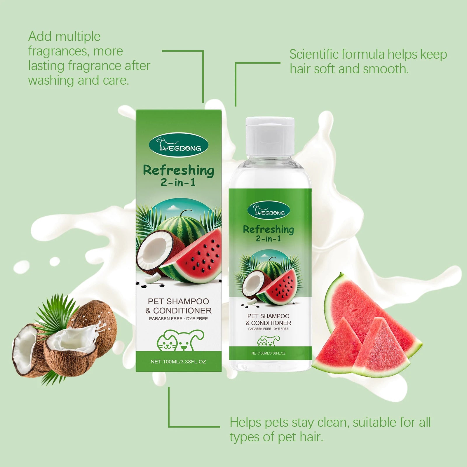 Yegbong Multi-Purpose Pet Shampoo & Body Wash – Skin & Hair Care Bath Liquid for Dogs & Cats, Gentle Hygiene & Grooming Wash
