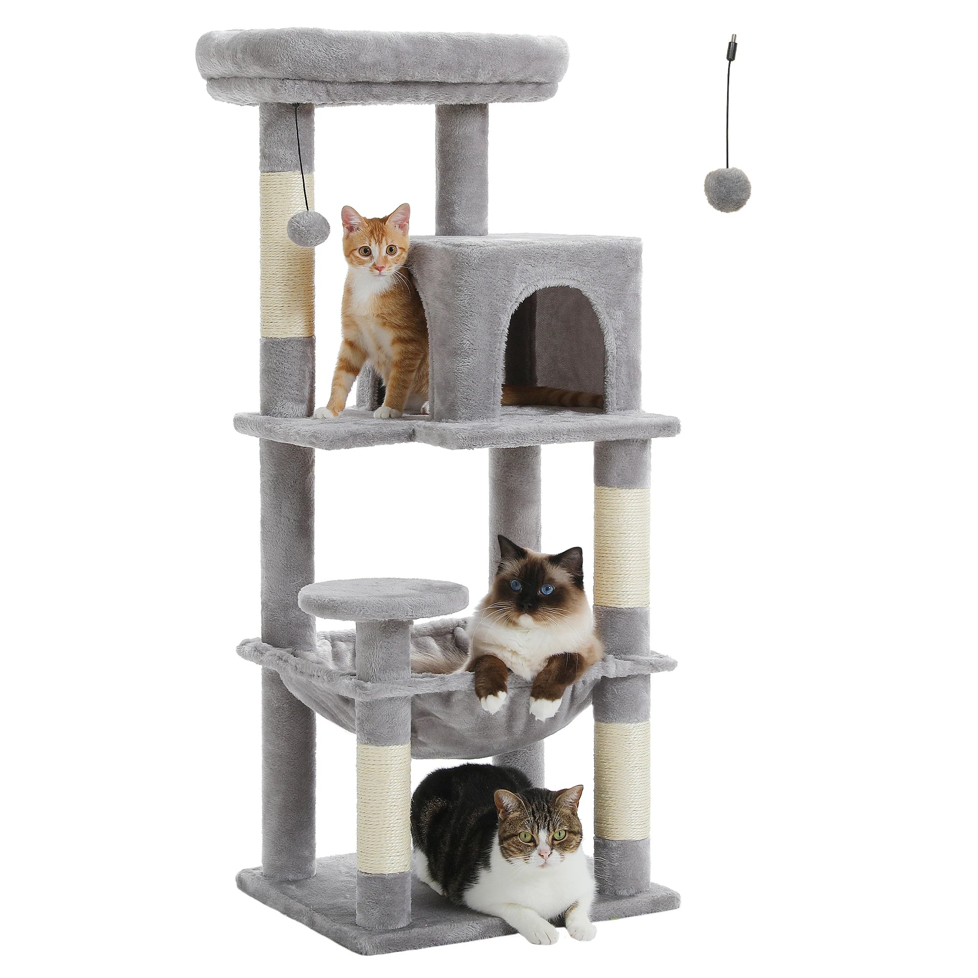 Adjustable Floor-to-Ceiling Cat Tree Tower – Tall Indoor Cat Furniture with Hammock, Cozy Condo & Sisal Scratching Posts