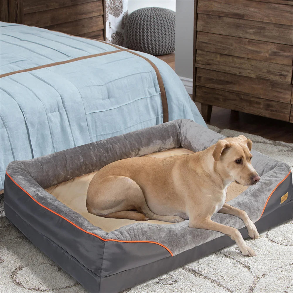 Jumbo Orthopedic Memory Foam Dog Bed – Waterproof Bolster Sofa with Removable Cover