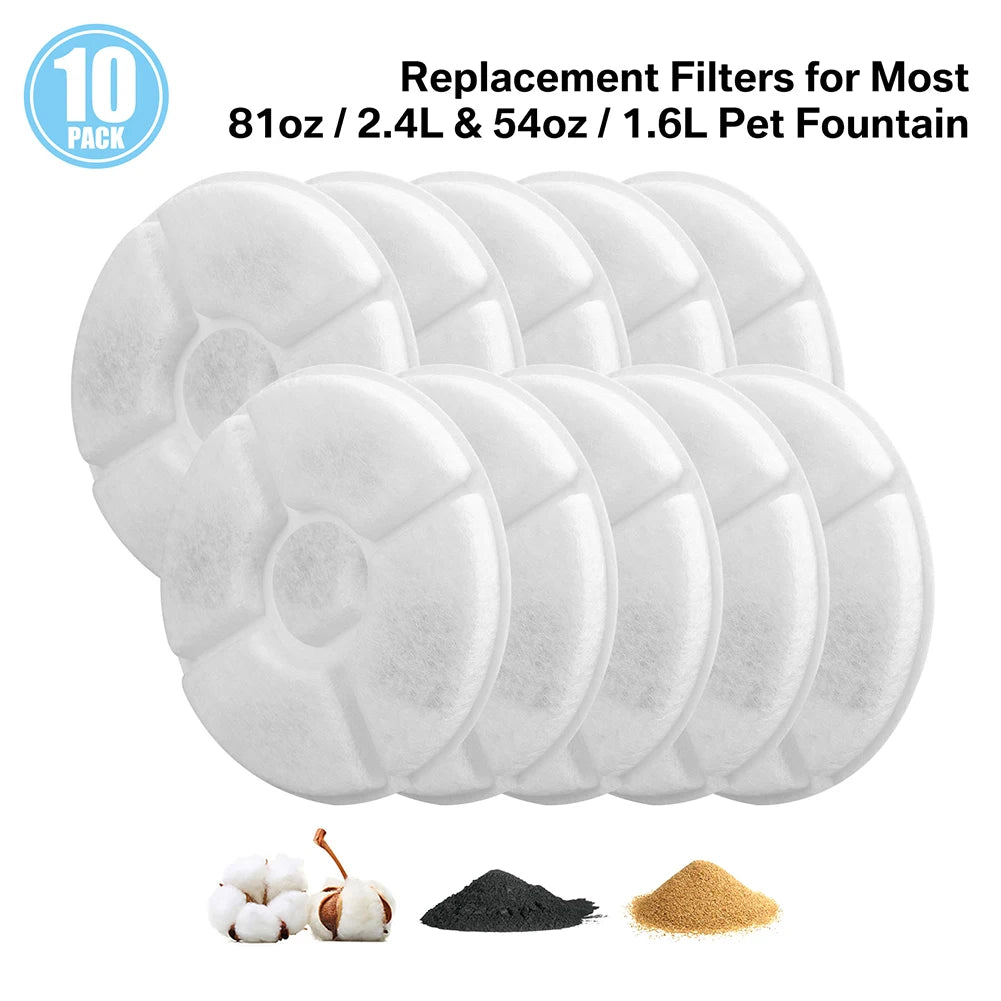 Dog & Cat Fountain Replacement Filters – 4/8/12 Pack for 2.4L Pet Water Dispensers with Pre-Filter Sponges