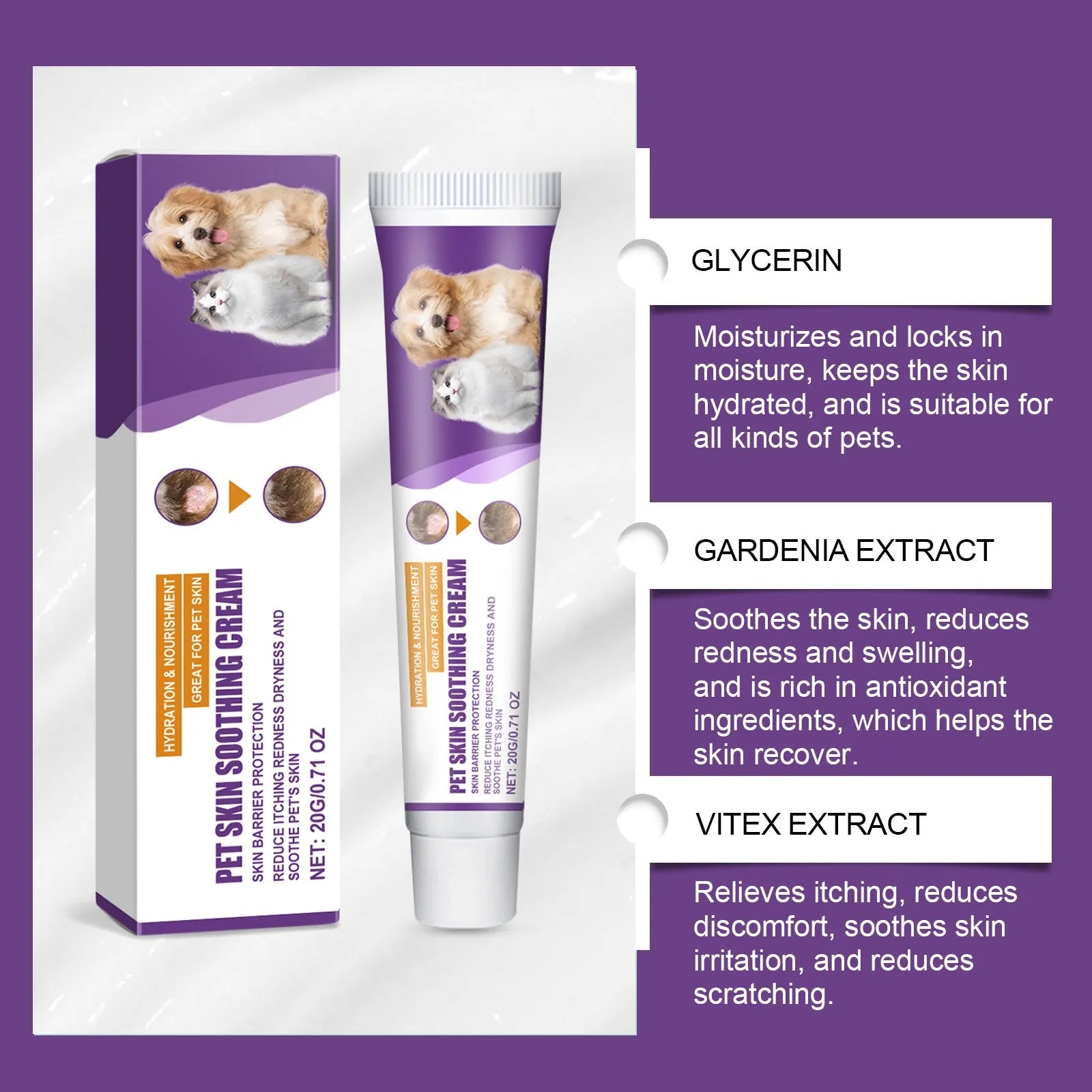 Pet Skin Care Cream – Itchy Skin Relief & Soothing Balm for Dogs & Cats