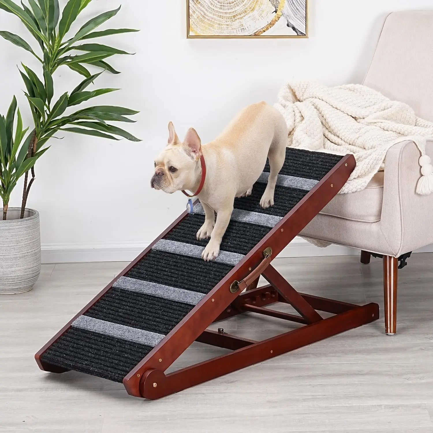 Adjustable Wooden Pet Ramp – 40" Long Dog & Cat Ramp with Non-Slip Carpet Surface and Anti-Skid Foot Pads