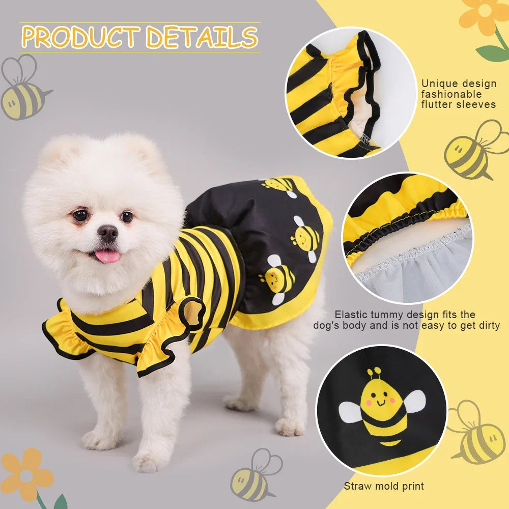 Dog Bee Costume – Cute Bumble Bee Dress for Dogs, Cats & Puppies, Halloween & Party Pet Outfit