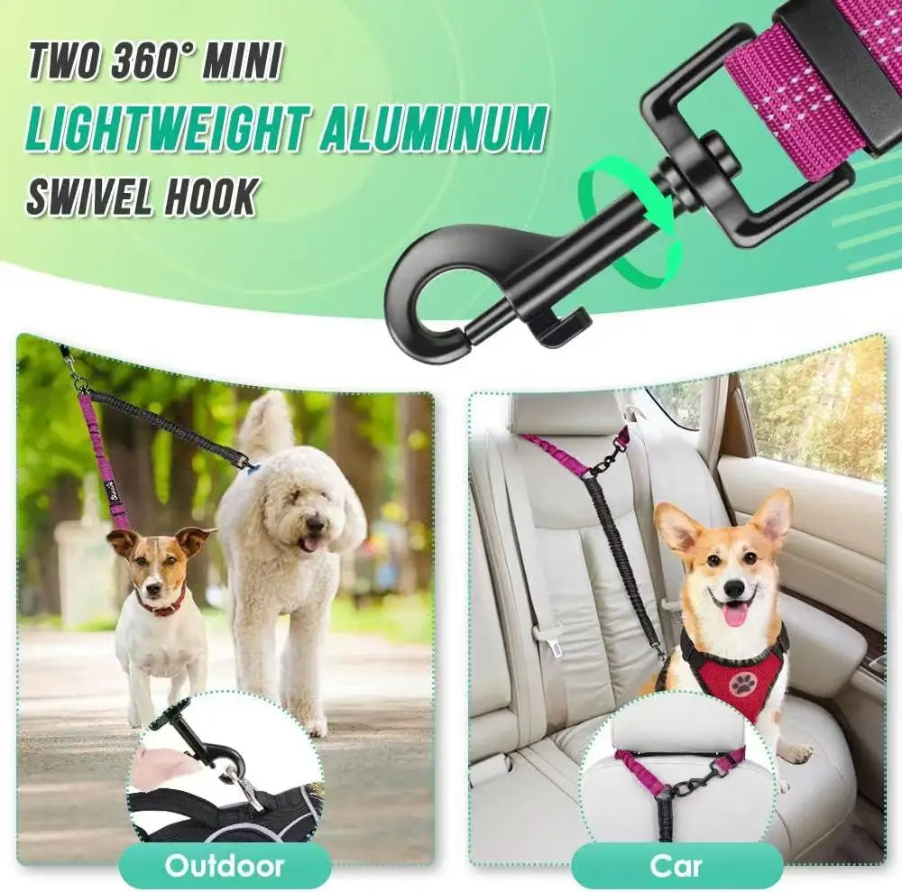 1.6ft Dual Dog Leash Attachment – Adjustable No-Tangle Bungee Coupler for Small to Large Dogs