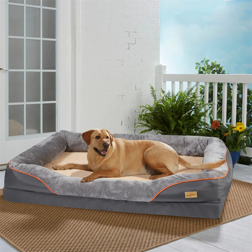 Jumbo Orthopedic Memory Foam Dog Bed – Waterproof Bolster Sofa with Removable Cover