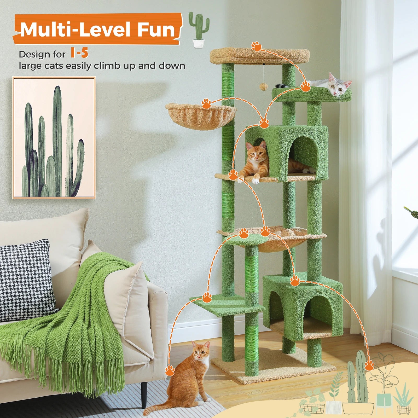 Large Multi-Level Cat Tree Tower – Tall Plush Indoor Cat Condo with Scratching Posts, Perches, Caves & Boards
