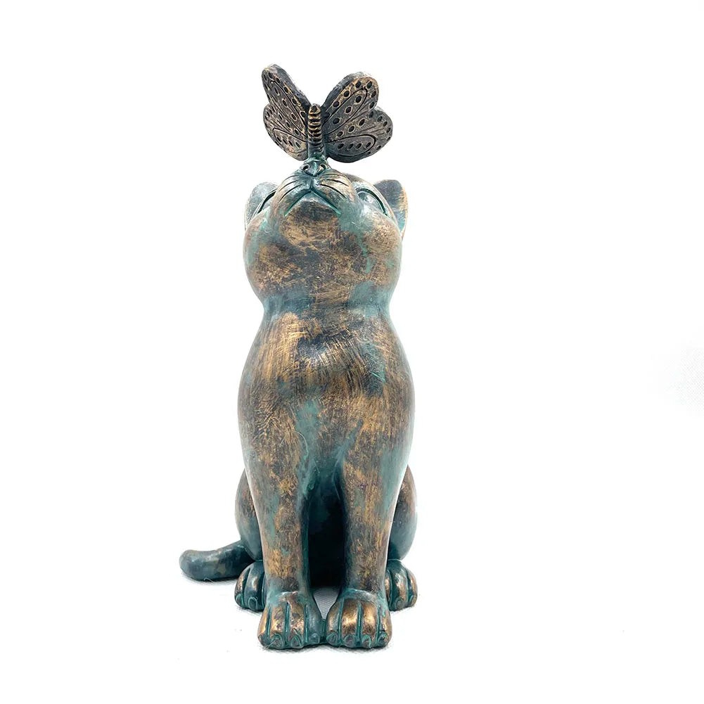 Cat Memorial Figurine – Pet Loss Sympathy Gift, Cat & Butterfly Curiosity Garden Statue, Fairy Art Yard Décor