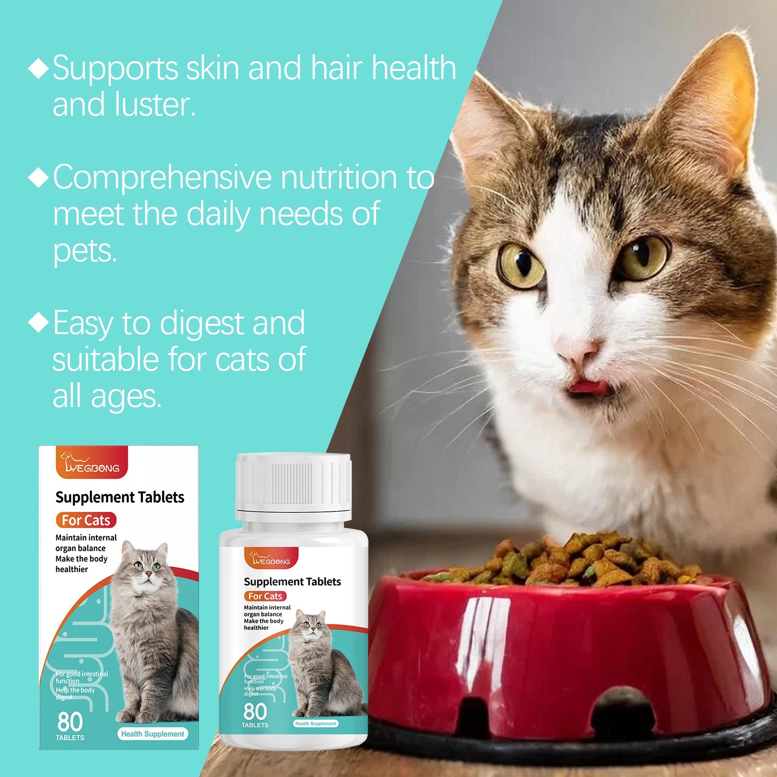 Yegbong Cat Probiotic Tablets – Digestive Health & Nutritional Support Supplement for Cats | Promotes Gut Balance, Absorption & Overall Wellness