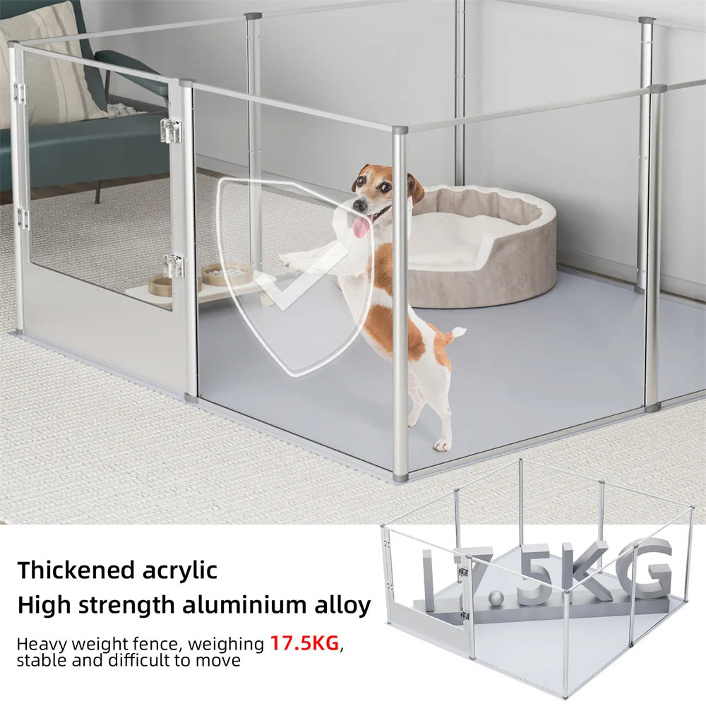 Extra-Large Acrylic Dog Playpen – Transparent Pet Enclosure with Waterproof Whelping Pad for Dogs, Bunnies, Ferrets & Small Animals