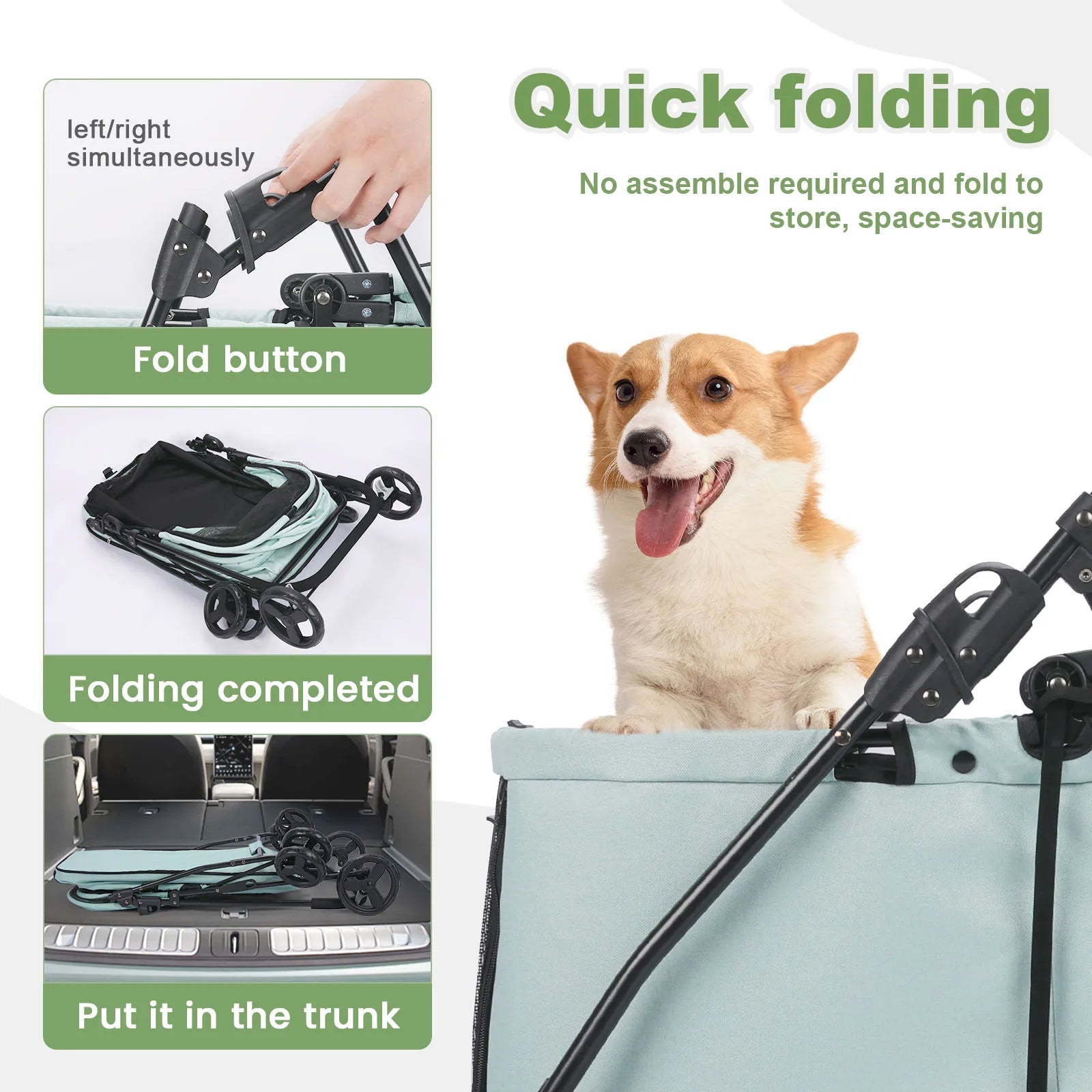 Wedyvko Luxury 80 lbs Pet Stroller – 4-Wheel Foldable Dog Stroller with Brakes, Dark Grey