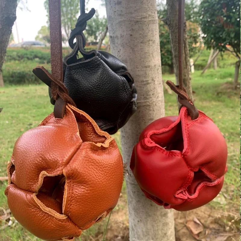 Leather Dog Training Ball – Tug & Bite Toy with Handle