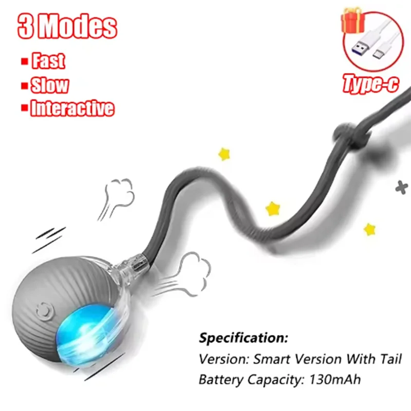 Rechargeable Cat Interactive Ball Toy – Automatic Rolling Ball with Tail for Smart Play