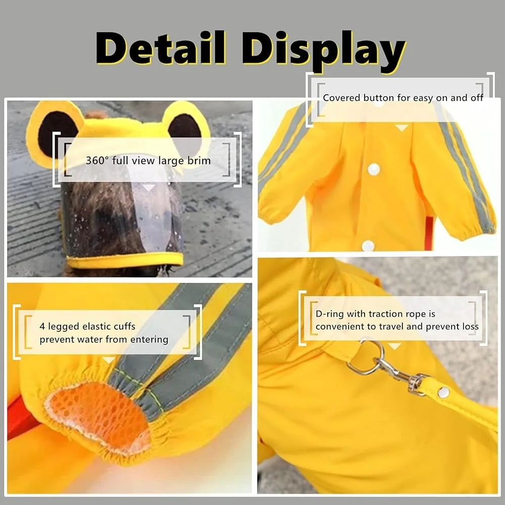 Waterproof Reflective Dog Rain Jacket Poncho with Leash Hole – Medium Dogs