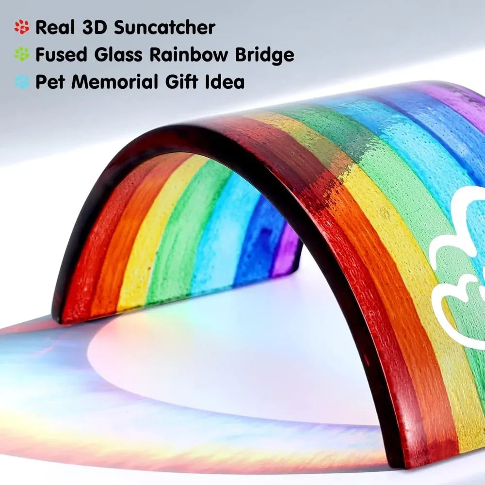 Rainbow Bridge Fused Glass Memorial Gift – 3D Colorful Bridge with Sympathy Card for Pet Loss (Dog, Cat, Guinea Pig)