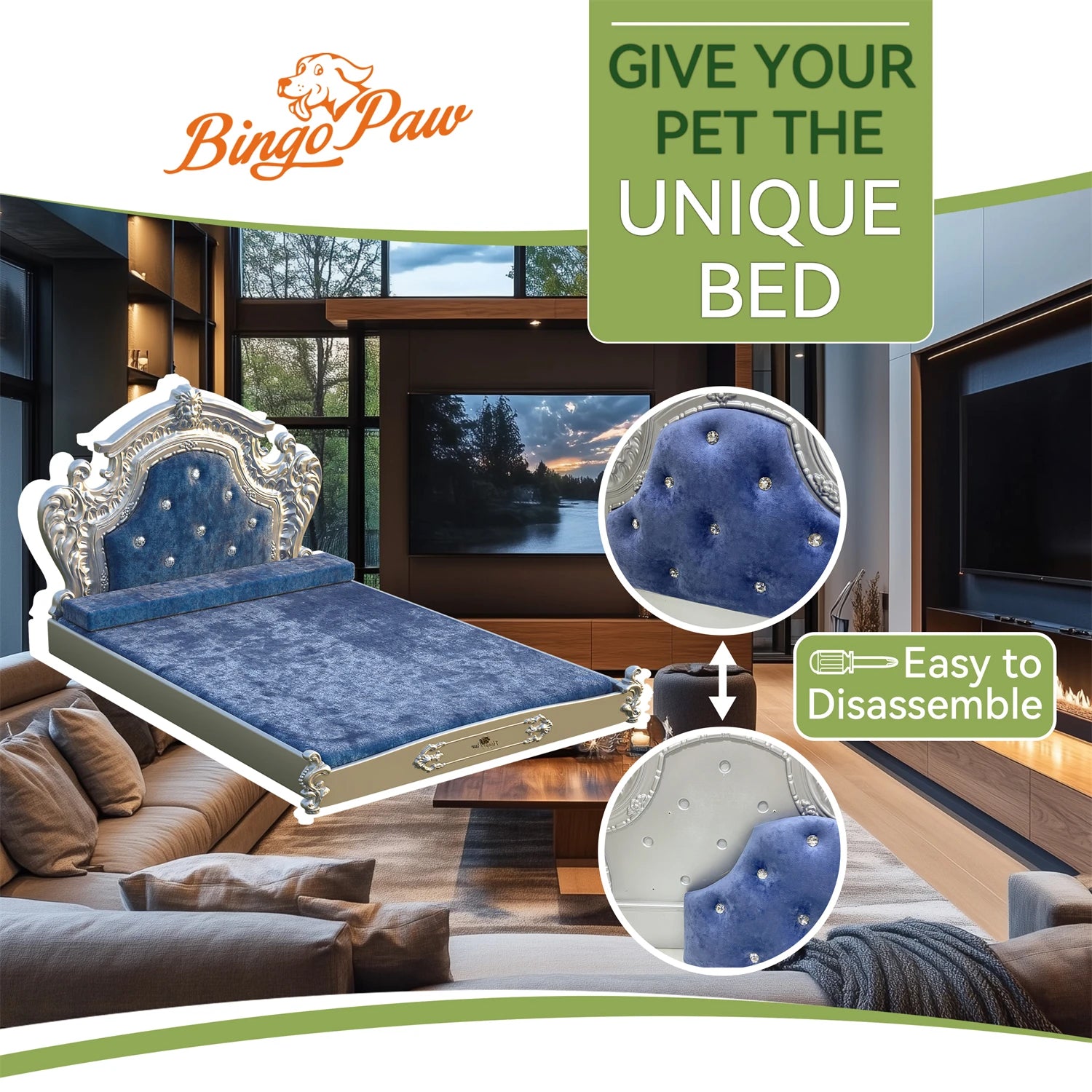 XXLarge Luxury Pet Bed with Headboard – Dutch Velvet & High Elastic Foam