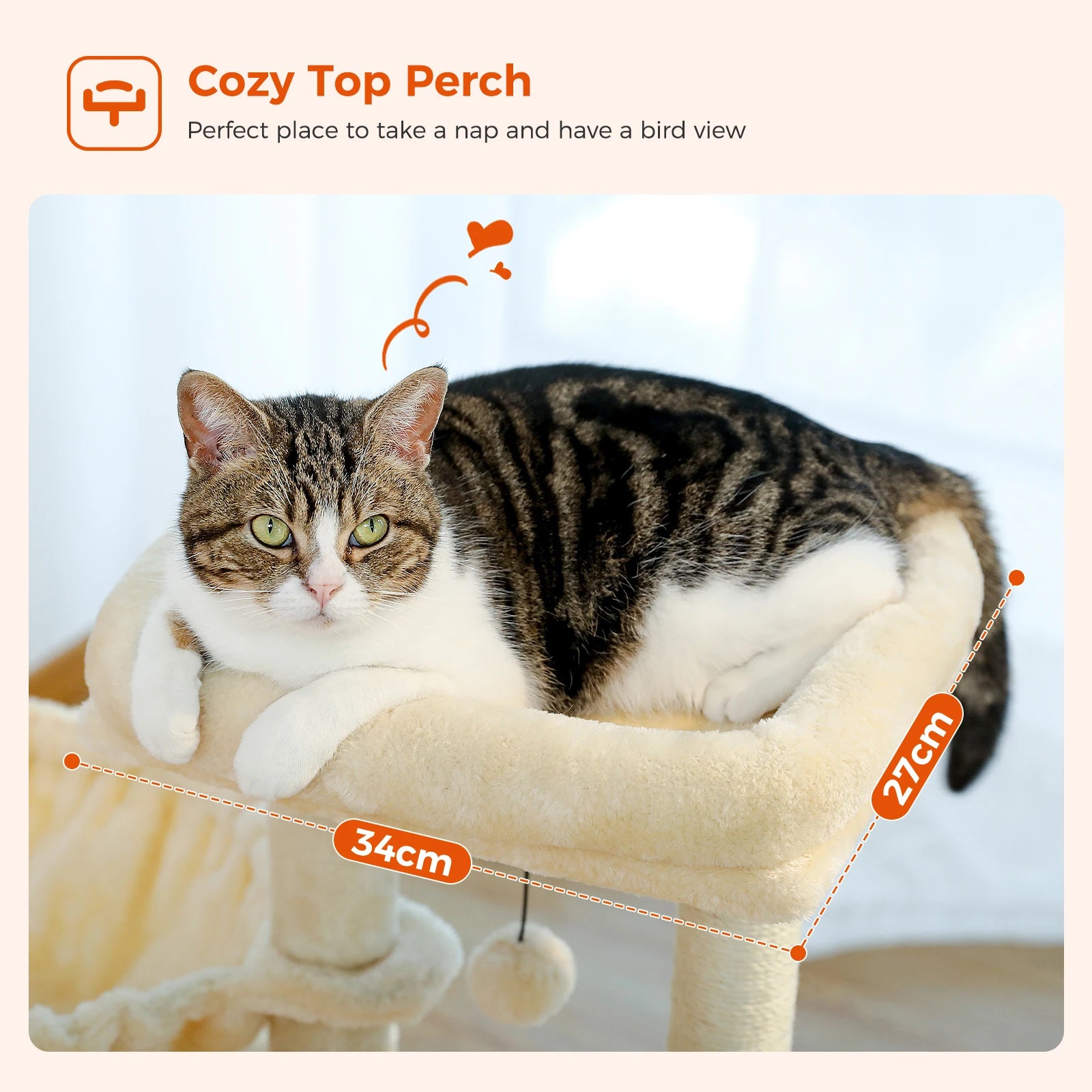 Cat Tree Tower for Indoor Cats – 2 Styles Cat Activity Center with Scratching Posts, Large Hammock & Removable Top Perch (Grey)