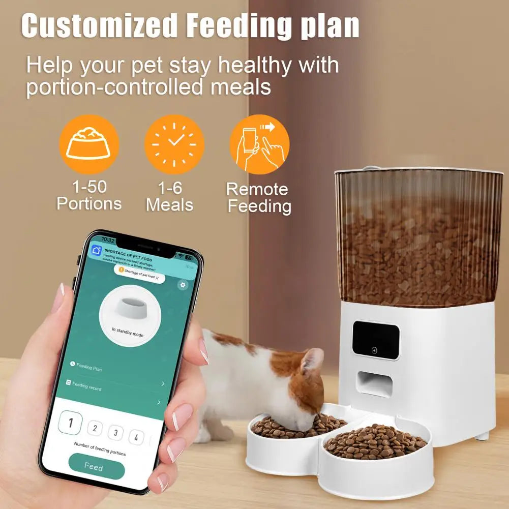 Smart Pet Feeder with WiFi & Dual Bowls – 5L Auto Dispenser for Cats & Dogs (App Control, USB & Battery Powered)