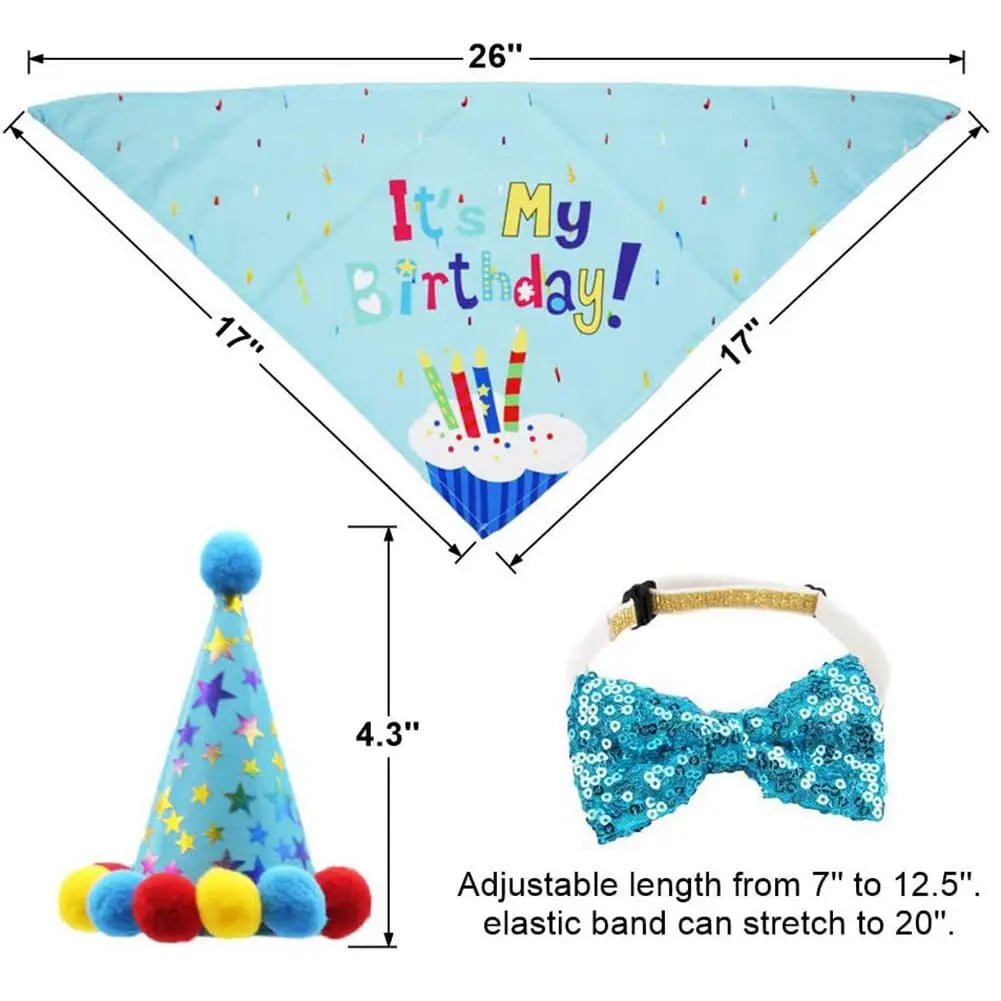 Dog Birthday Set – Hat, Scarf & Bow Tie Party Outfit for Small to Large Dogs