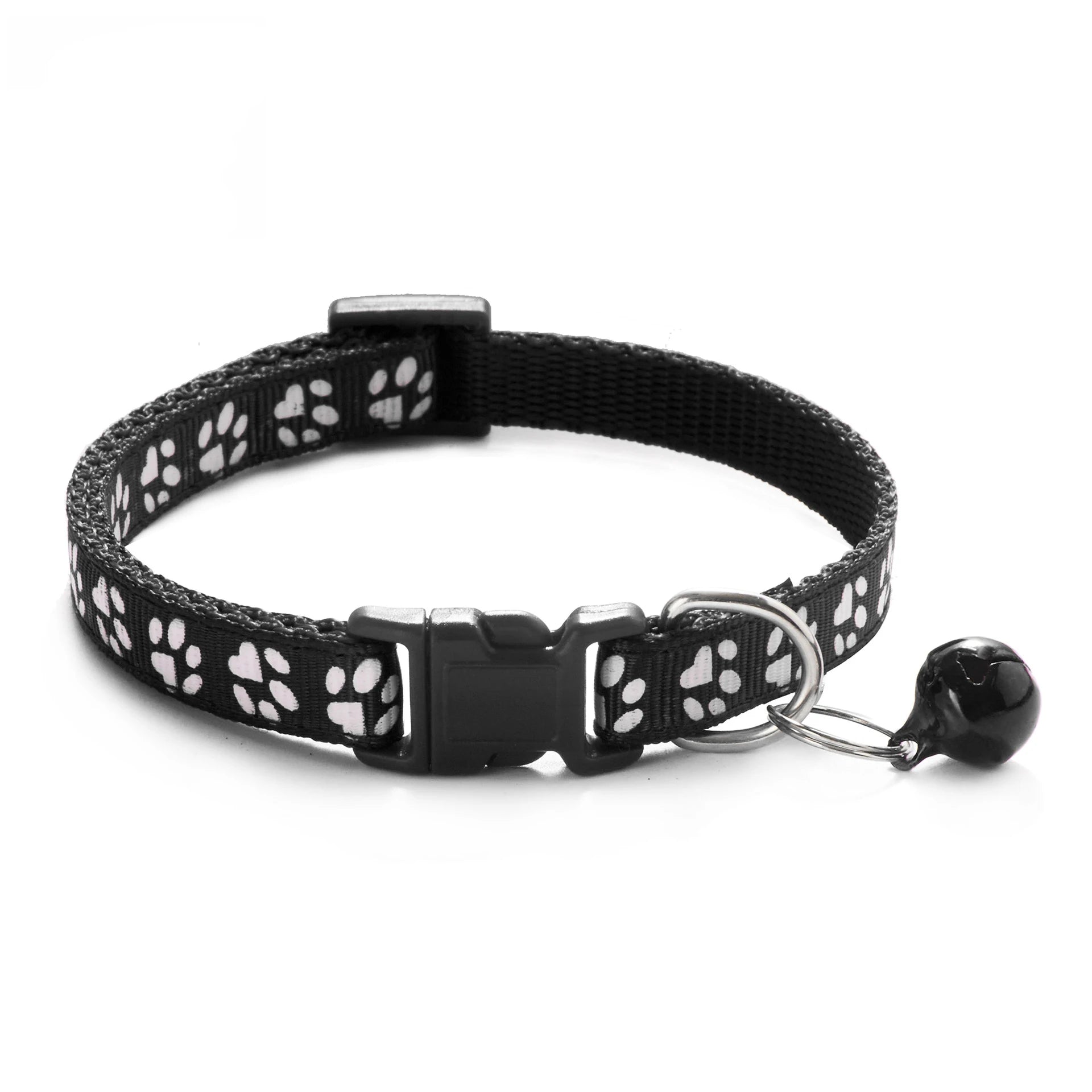 Adjustable Pet Collar with Bell – Colorful Cartoon Footprint Dog & Cat Collar for Puppies and Kittens