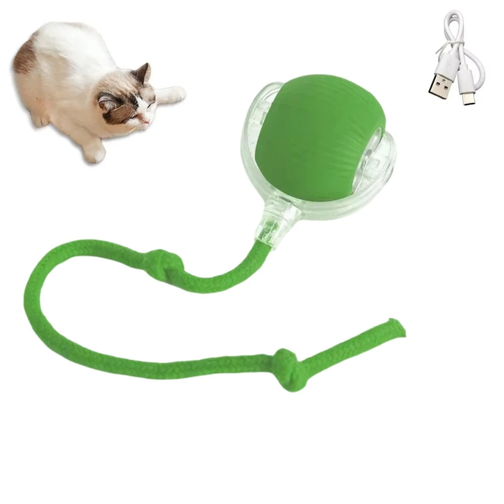 Rechargeable Automatic Cat Ball Toy – Smart Rolling Ball with Faux Tail for Interactive Play