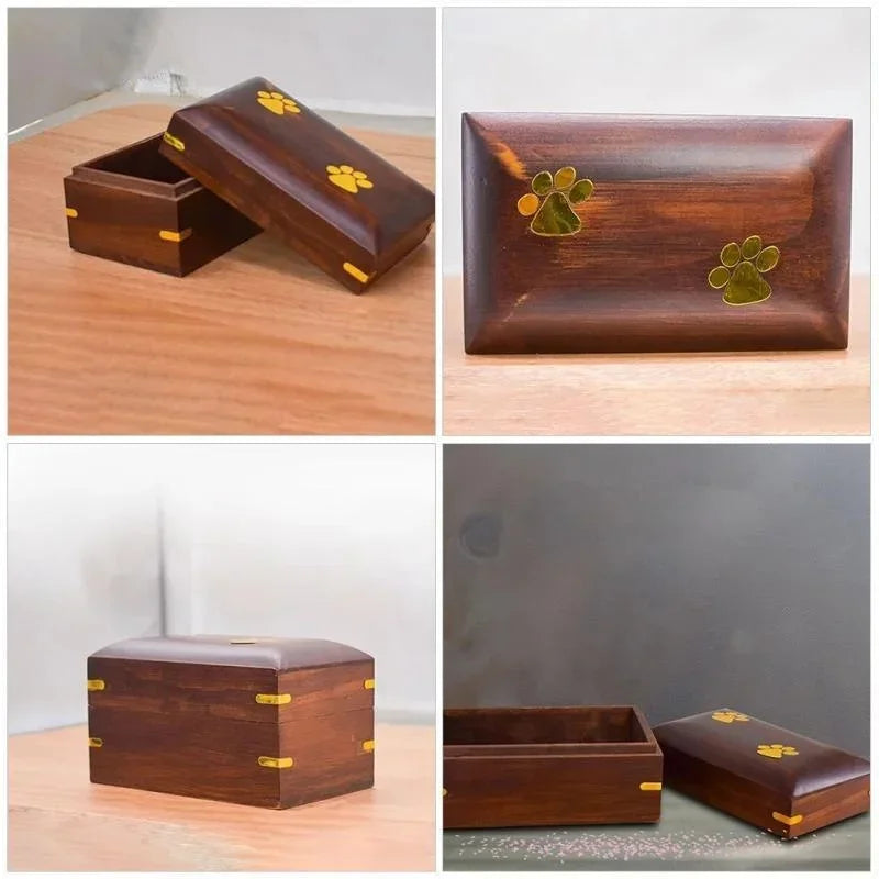 Footprint Memorial Wooden Pet Urn – Ashes Box for Cats & Small Dogs | Forever Home Cremation Keepsake