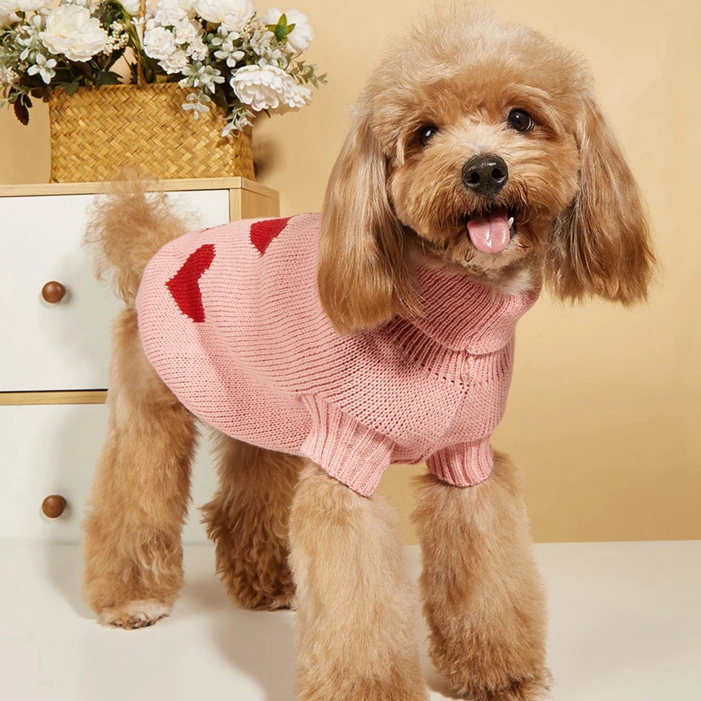 ❤️ Cute Heart Pattern Dog Sweater – Warm Knit Jumper for Dogs & Cats