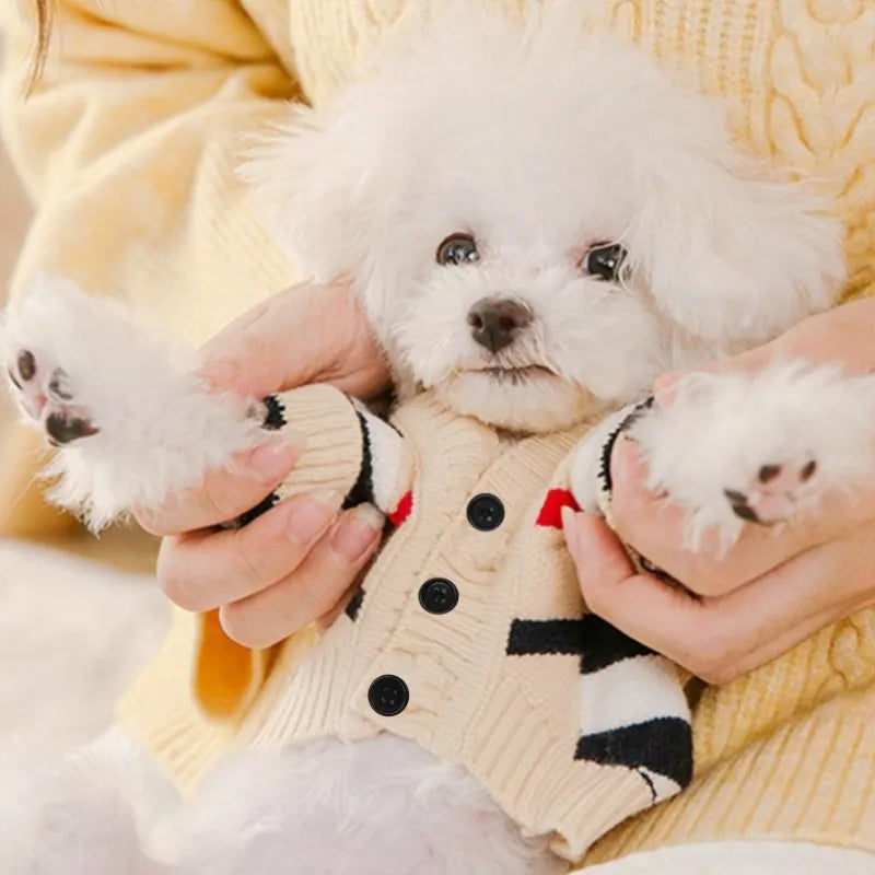 Luxury Striped Pet Cardigan Sweater – Warm Knit Outfit for Small Dogs & Cats (Chihuahua, Bichon Frise, Puppies & Kittens)