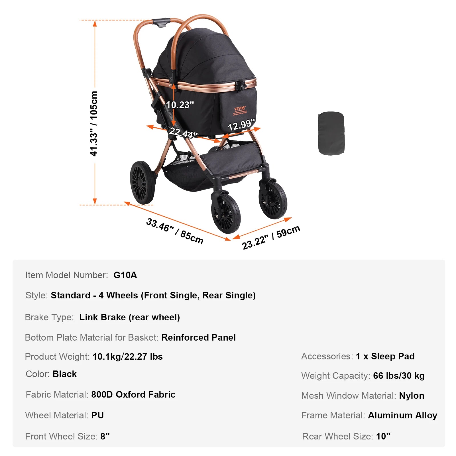SucceBuy Lightweight Pet Stroller Carrier for Dogs & Cats – Travel-Friendly, 360° Rotation, Brakes, Cup Holder