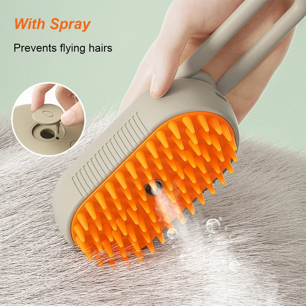 3-in-1 Pet Steam Brush – Electric Grooming Comb with Spray & Massage for Cats and Dogs