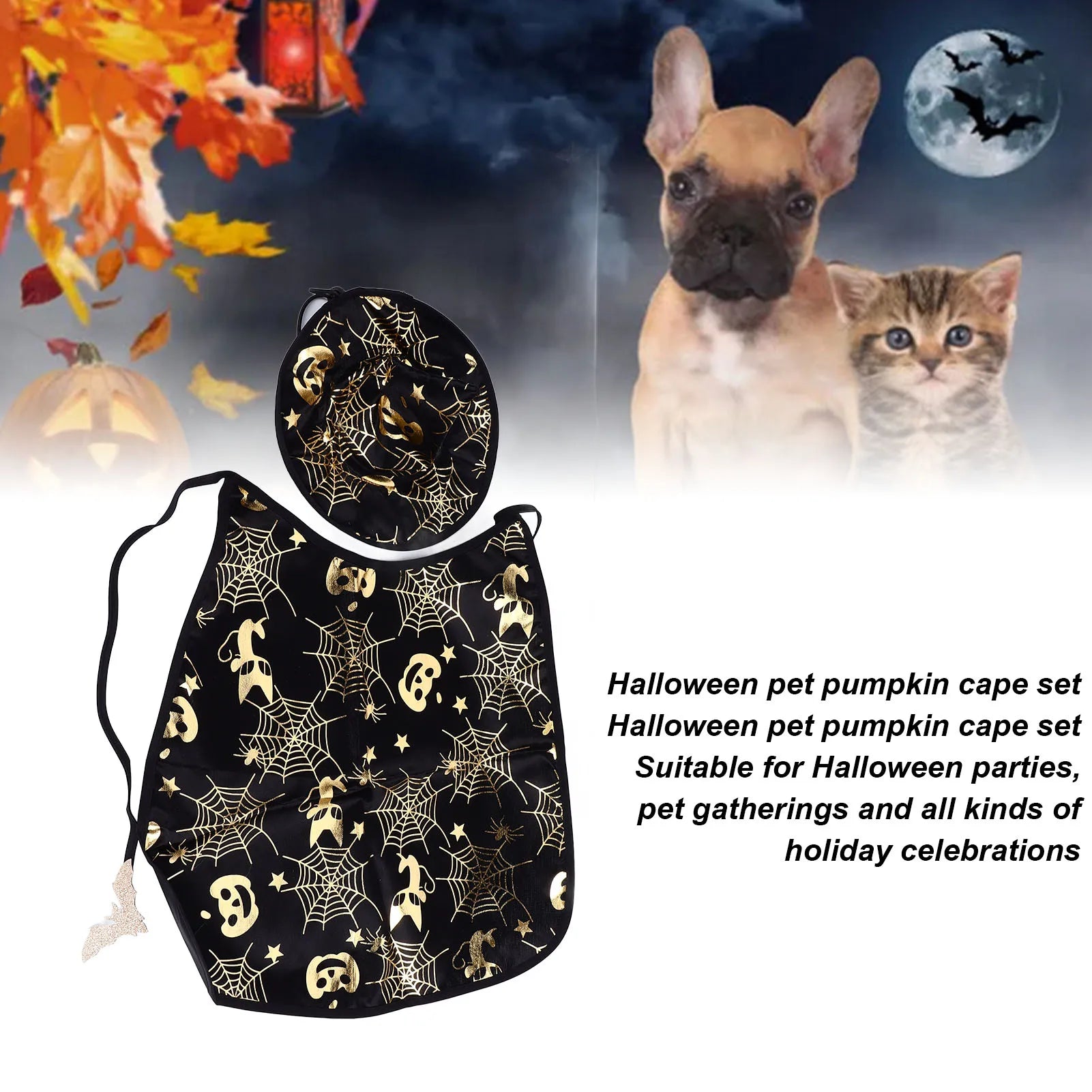Halloween Pumpkin Cape Set – Adjustable Pet Costume for Dogs & Cats