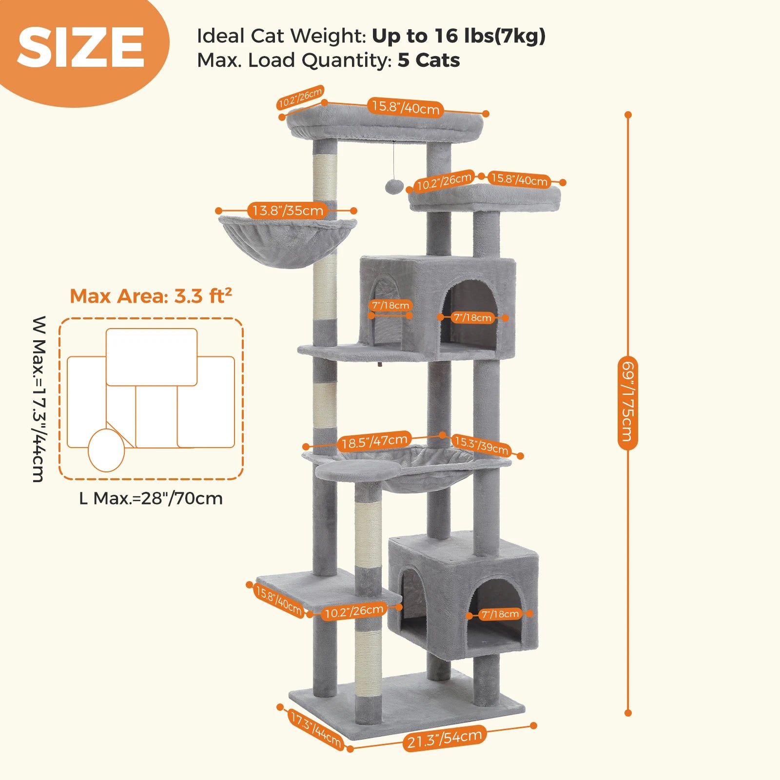 Large Multi-Level Cat Tree Tower – Tall Plush Indoor Cat Condo with Scratching Posts, Perches, Caves & Boards