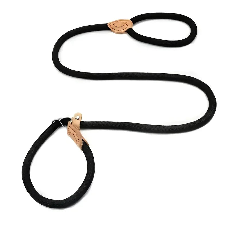 No-Pull Rope Slip Collar – P-Shaped Dog Training Leash with Durable Leather Joints & Adjustable Metal Buckle
