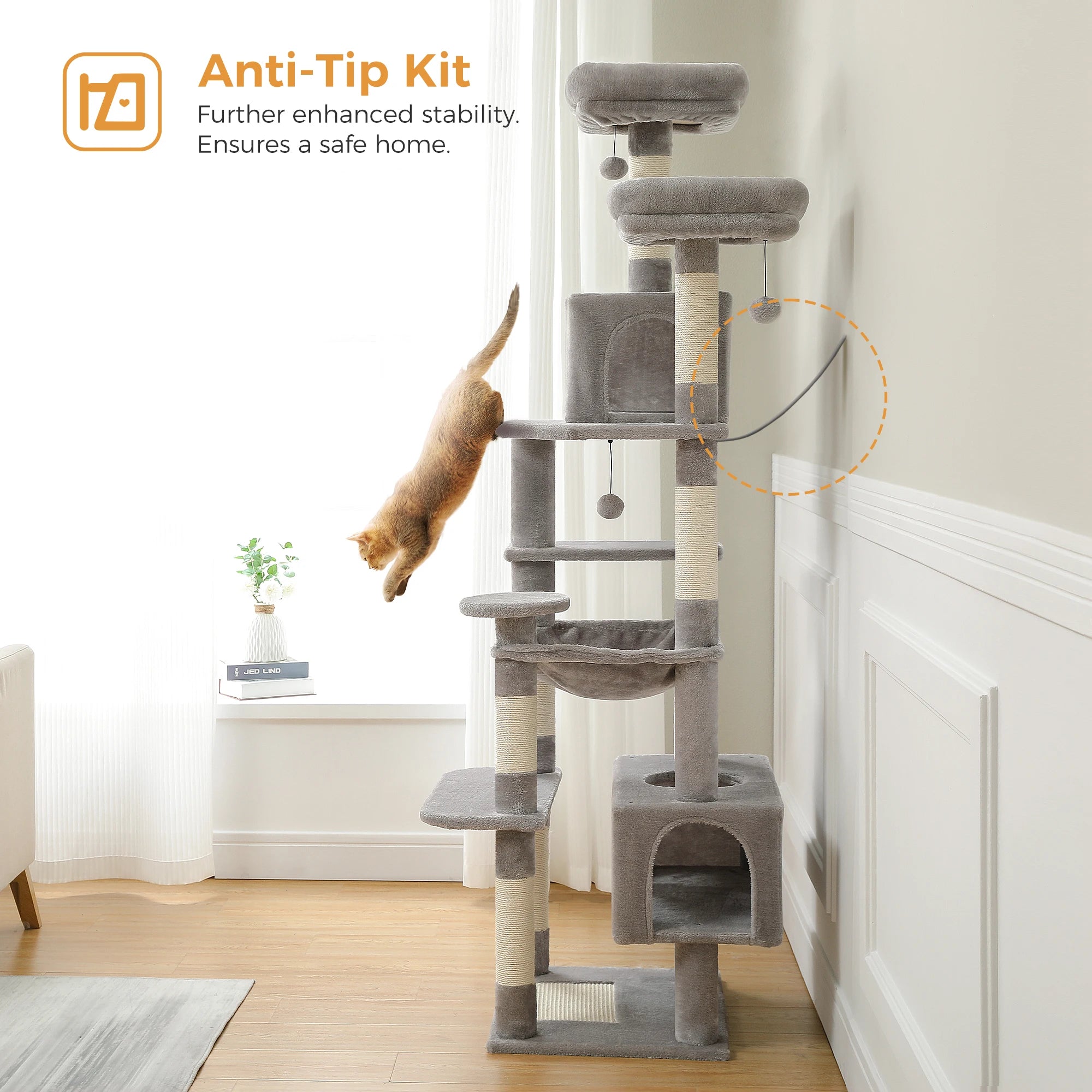 Large Multi-Level Cat Tree Tower – Tall Plush Indoor Cat Condo with Scratching Posts, Perches, Caves & Boards