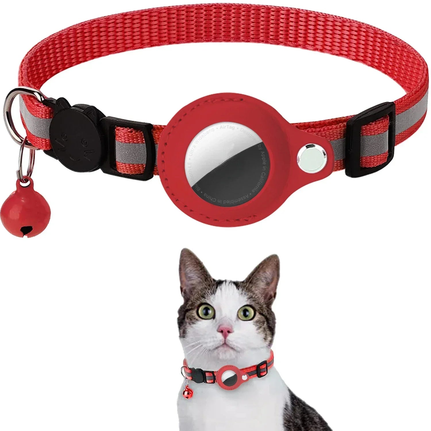 Reflective Anti-Loss Cat Collar with GPS Tag Holder & Bell