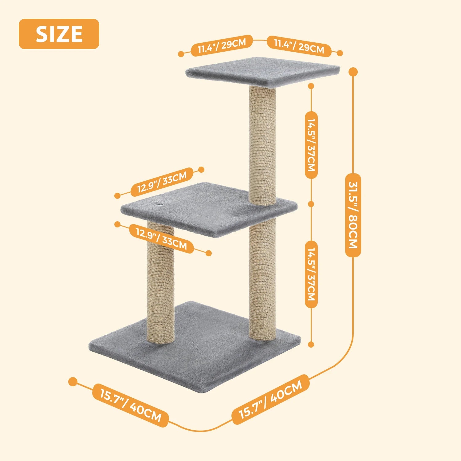 Cat Tree Tower for Indoor Cats – 2 Styles Cat Activity Center with Scratching Posts, Large Hammock & Removable Top Perch (Grey)