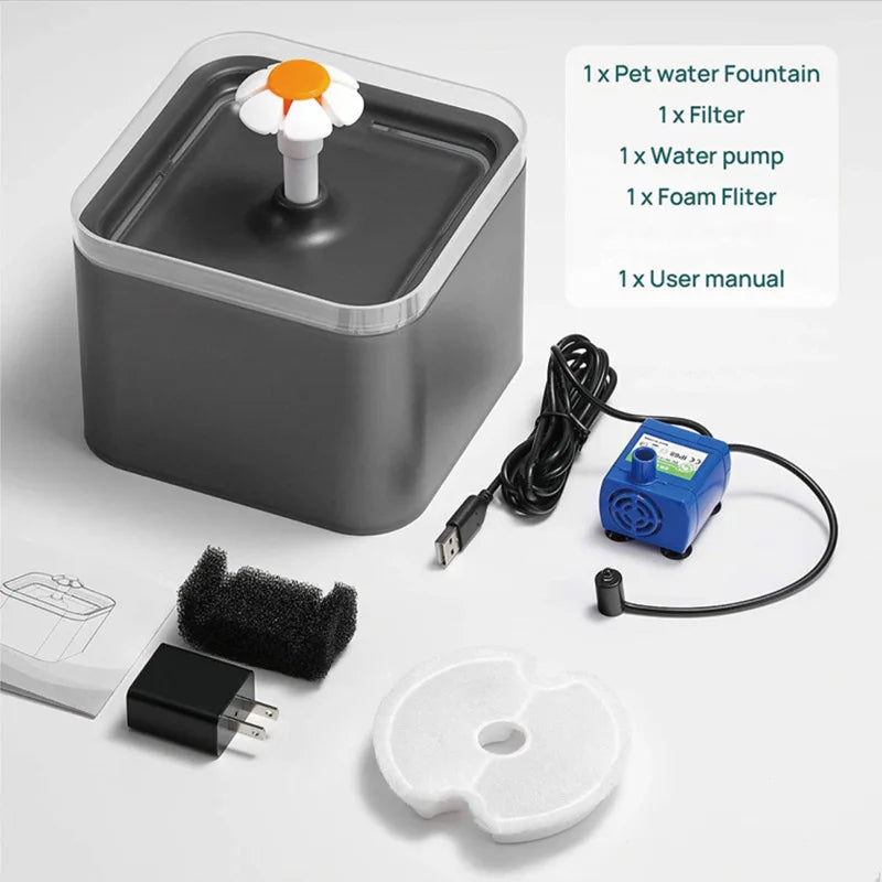 2L Automatic Pet Water Fountain with LED Light – USB Cat & Dog Water Dispenser with Recirculating Filter