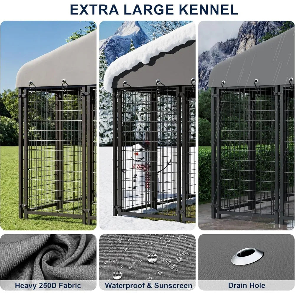 10x10FT Heavy-Duty Outdoor Dog Kennel with Roof – Spacious Secure Cage with Double Lock & Feeding Door