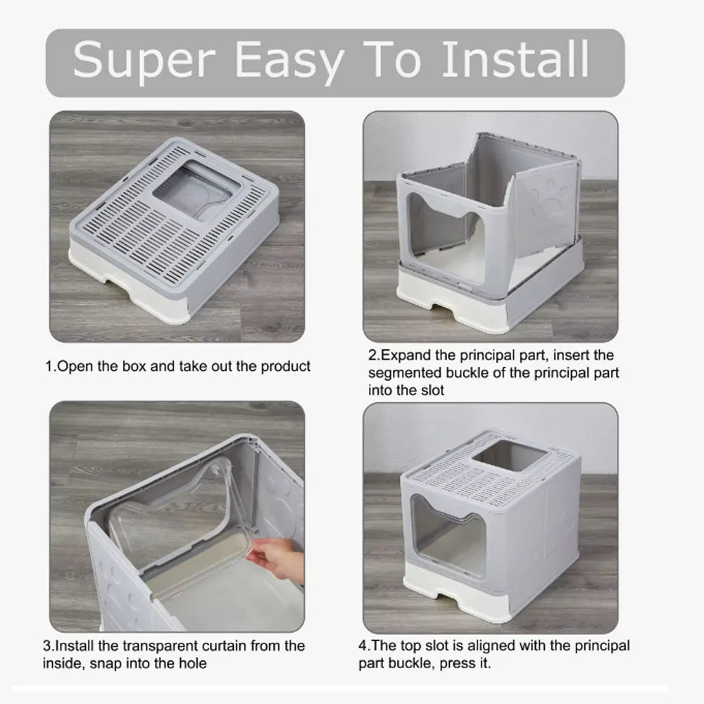 Convenient Foldable Cat Litter Box – Drawer-Style Design with Scooper for Easy Waste Management