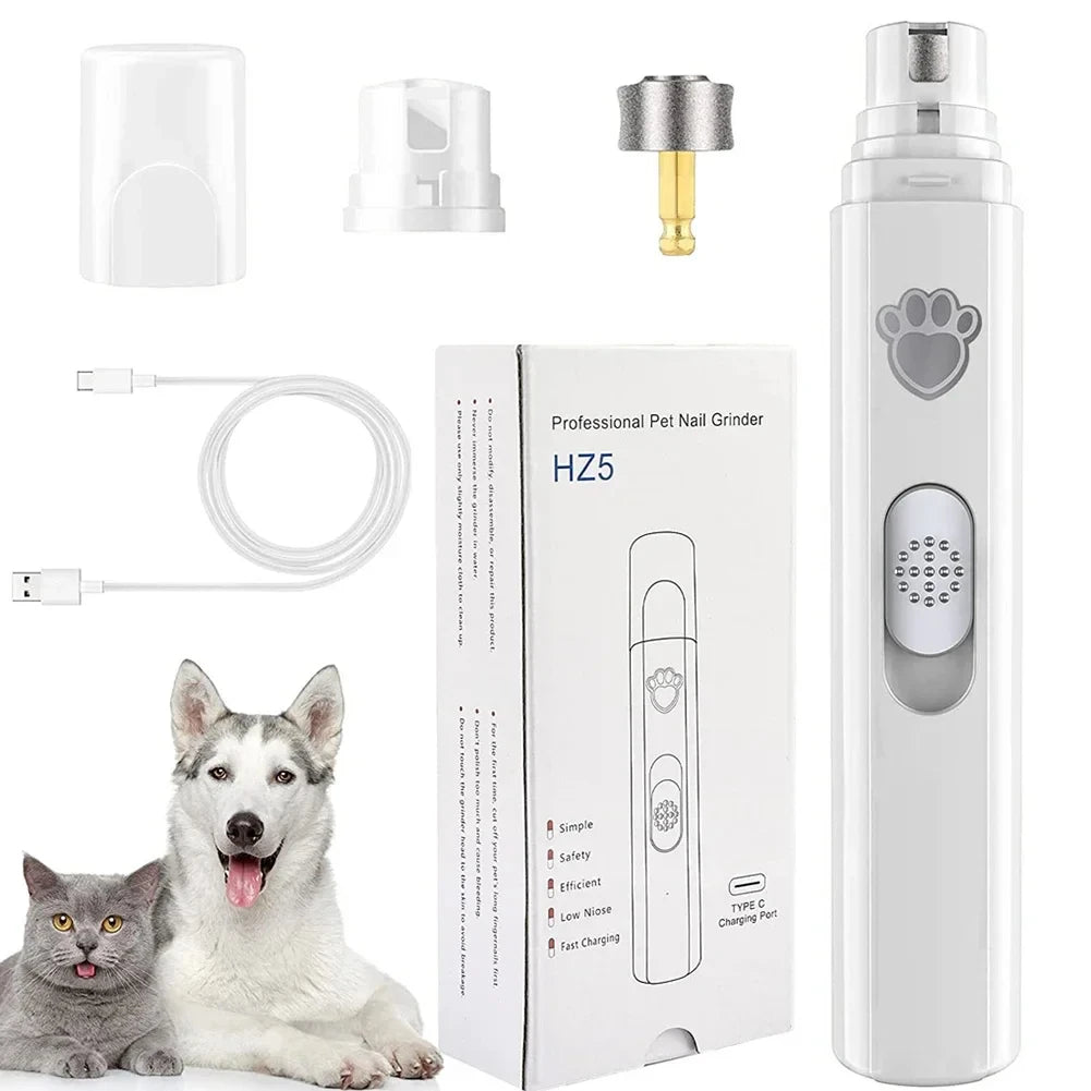 Electric Dog Nail Grinder – USB Rechargeable Pet Nail Clipper & Trimmer with Polisher Wheel for Dogs & Cats