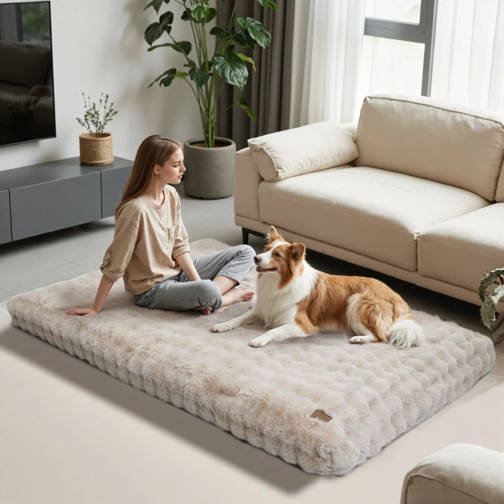 Ultra Plush Dog Bed – Soft Washable Pet Cushion Mattress for Large Dogs & Puppies