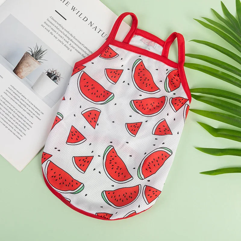 Ultra-Thin Summer Cooling Vest for Dogs & Cats – Breathable Fruit Print Pet T-Shirt (XS–XXL)