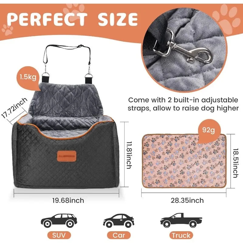 Tool Memory Foam Booster Dog Car Seat – Anti-Slip Sturdy Travel Seat for Small & Medium Dogs | Washable Removable Cover, Guaranteed Authentic