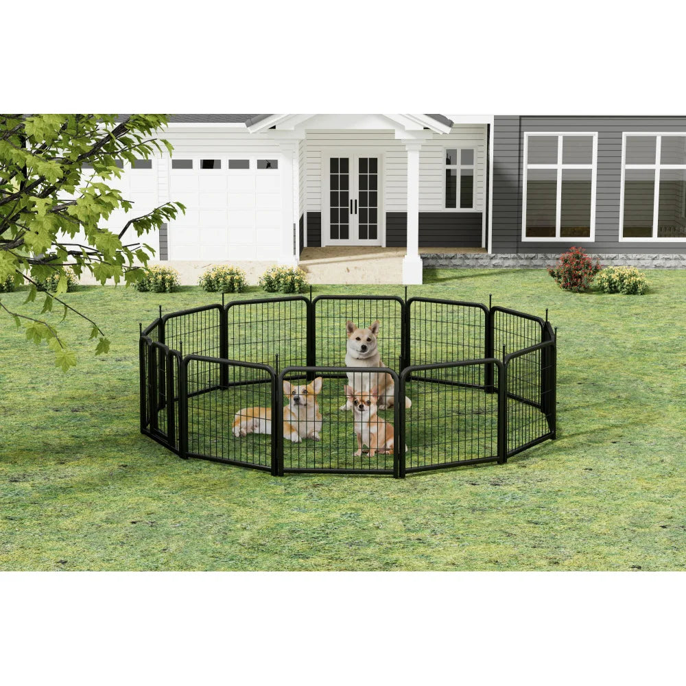 12-Panel Outdoor Dog Playpen – 24" Portable Pet Fence for Small Dogs, Puppies, Rabbits & Small Animals