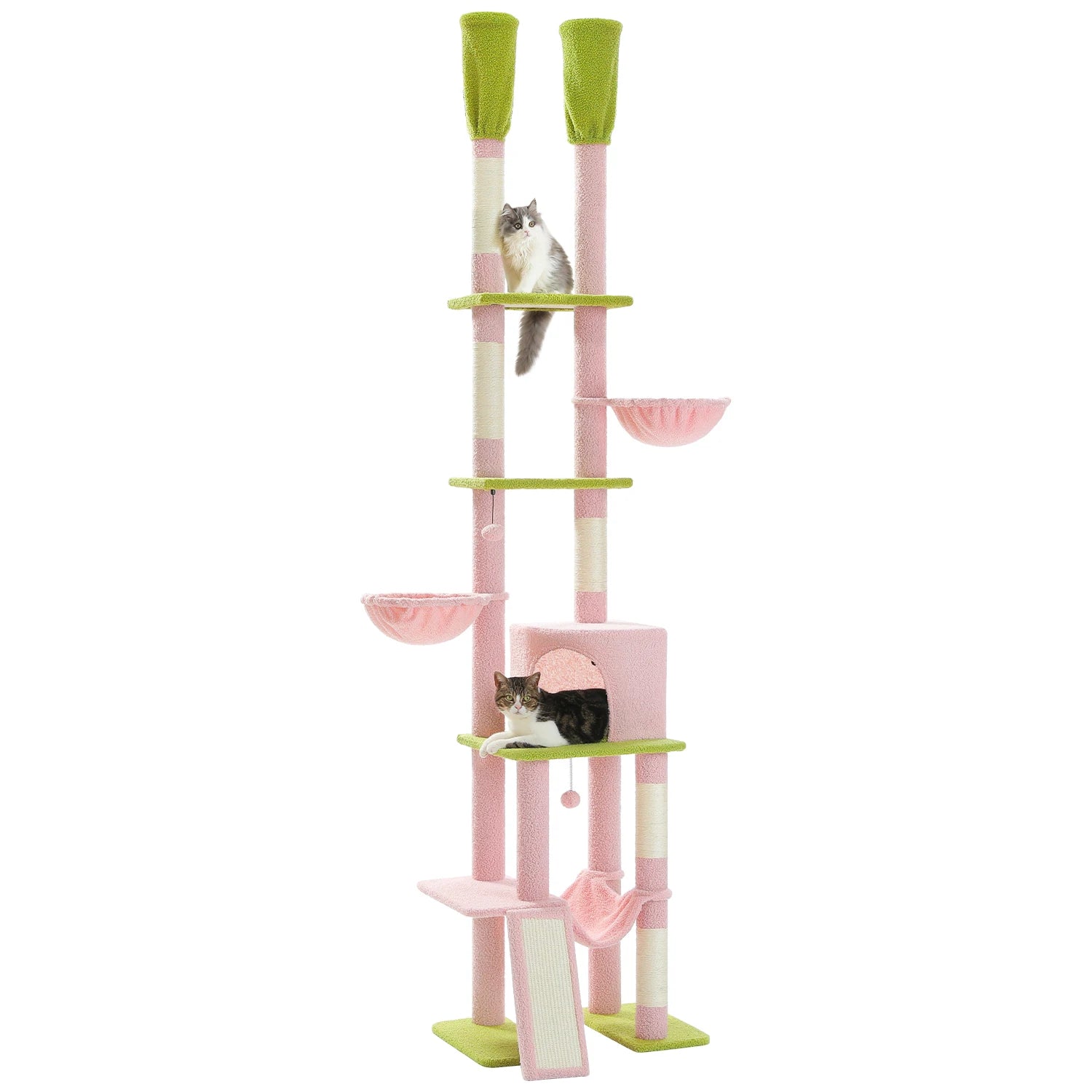 Adjustable Floor-to-Ceiling Cat Tree Tower – Tall Indoor Cat Furniture with Hammock, Cozy Condo & Sisal Scratching Posts