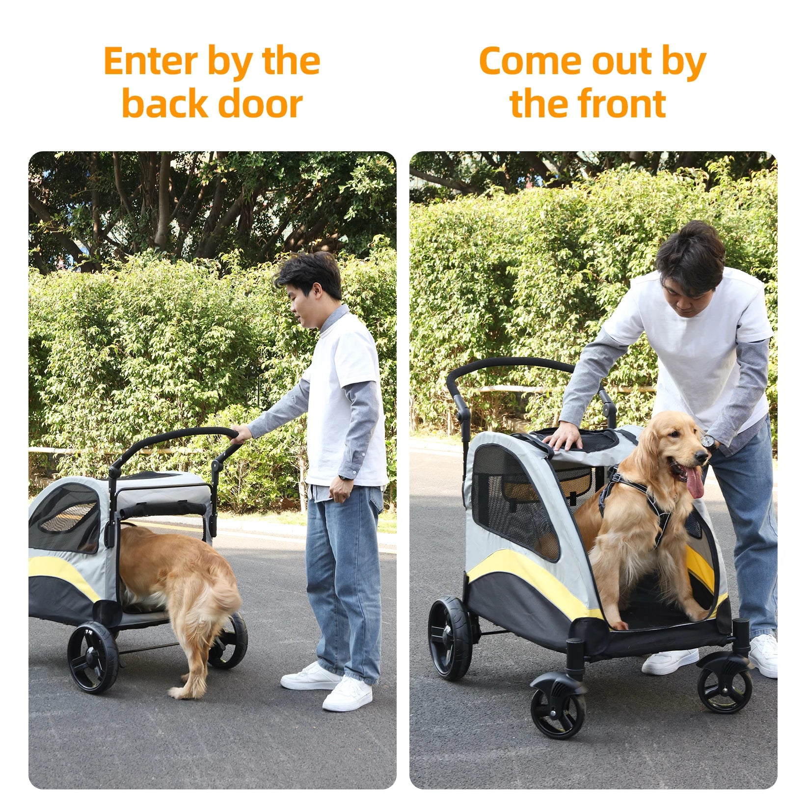 Large 4-Wheel Dog Stroller – Foldable Double Pet Carrier up to 121 lbs